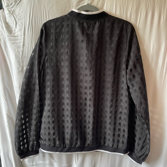 Long Tall Sally Black Checkered and Sheer Bomber Jacket - Picture 2 of 9
